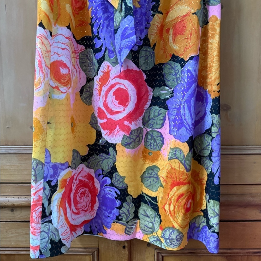 Vintage Floral 70s long Skirt pink purple and orange stretch with tie waist - Picture 2 of 8